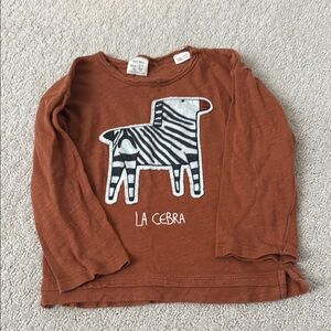 Zara Brown Long Sleeve Tee with Zebra Graphic